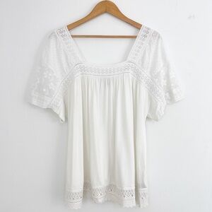Lane Bryant White Crochet Boho Coastal Short Sleeves Top Size 18/20